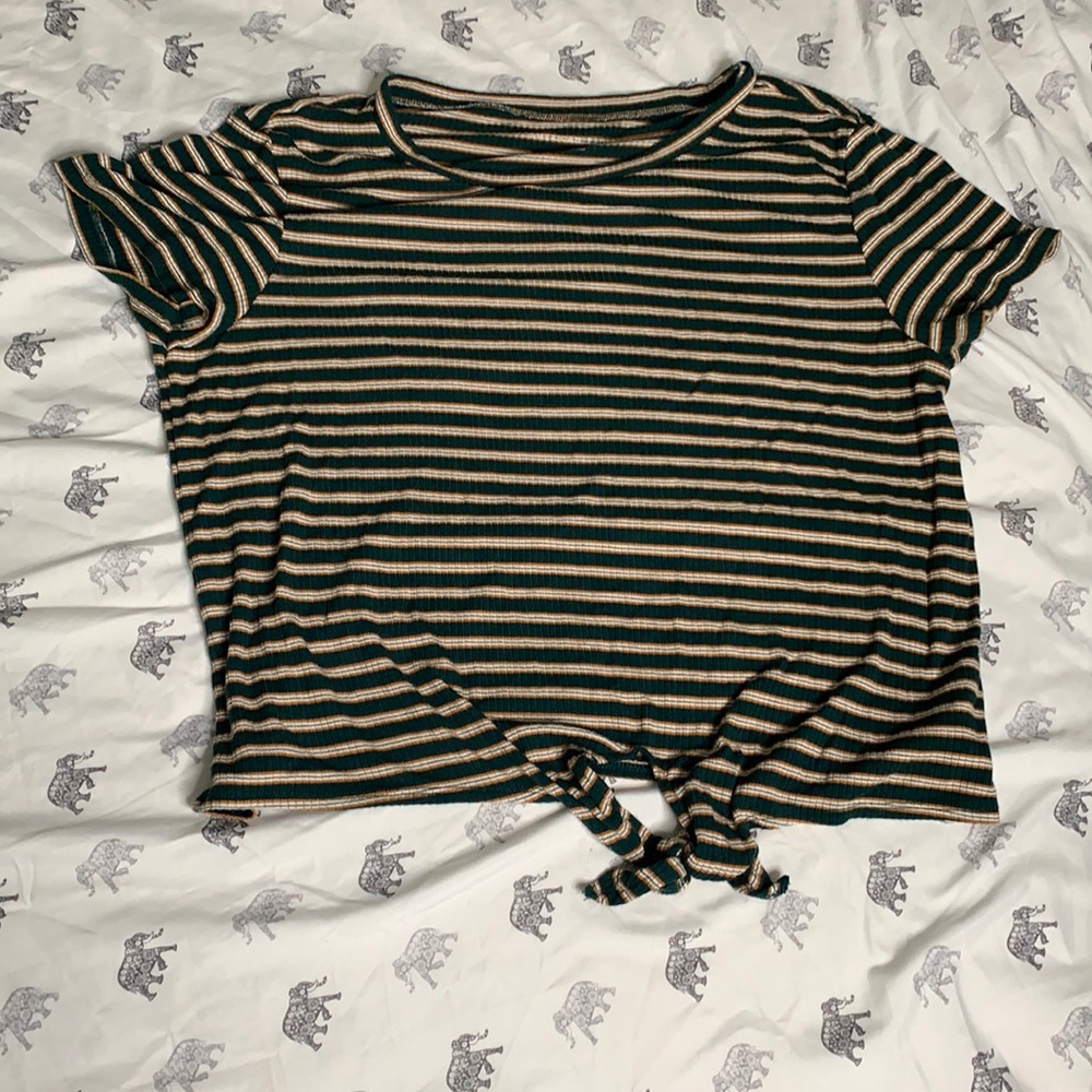 Striped Front-Tie Gold and Green Aeropostale Top